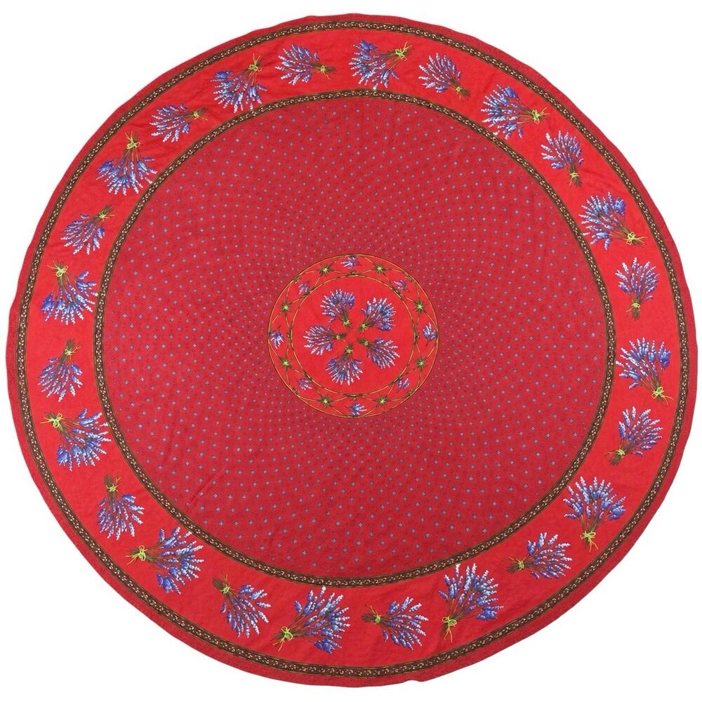 Le Cluny France Round Tablecloth Red Lavender Floral 100% Cotton French Provence
